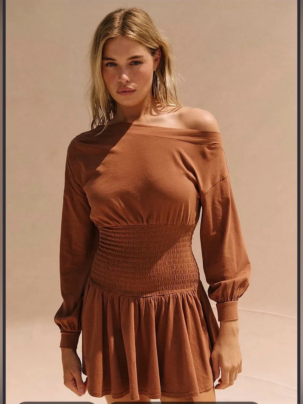 Free People Scorching Hot Off-Shoulder Boho Cottagecore Fairy Rust Mini Dress XS